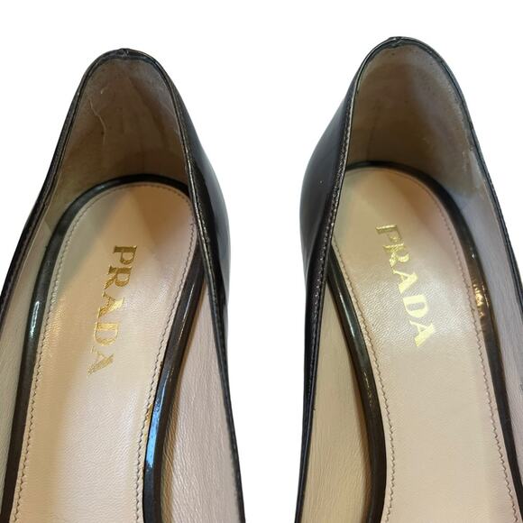 Prada Womens Pantent Leather Napa Silk Sasso Brown Peep Toe Heels With Box 38.5 - Picture 6 of 16